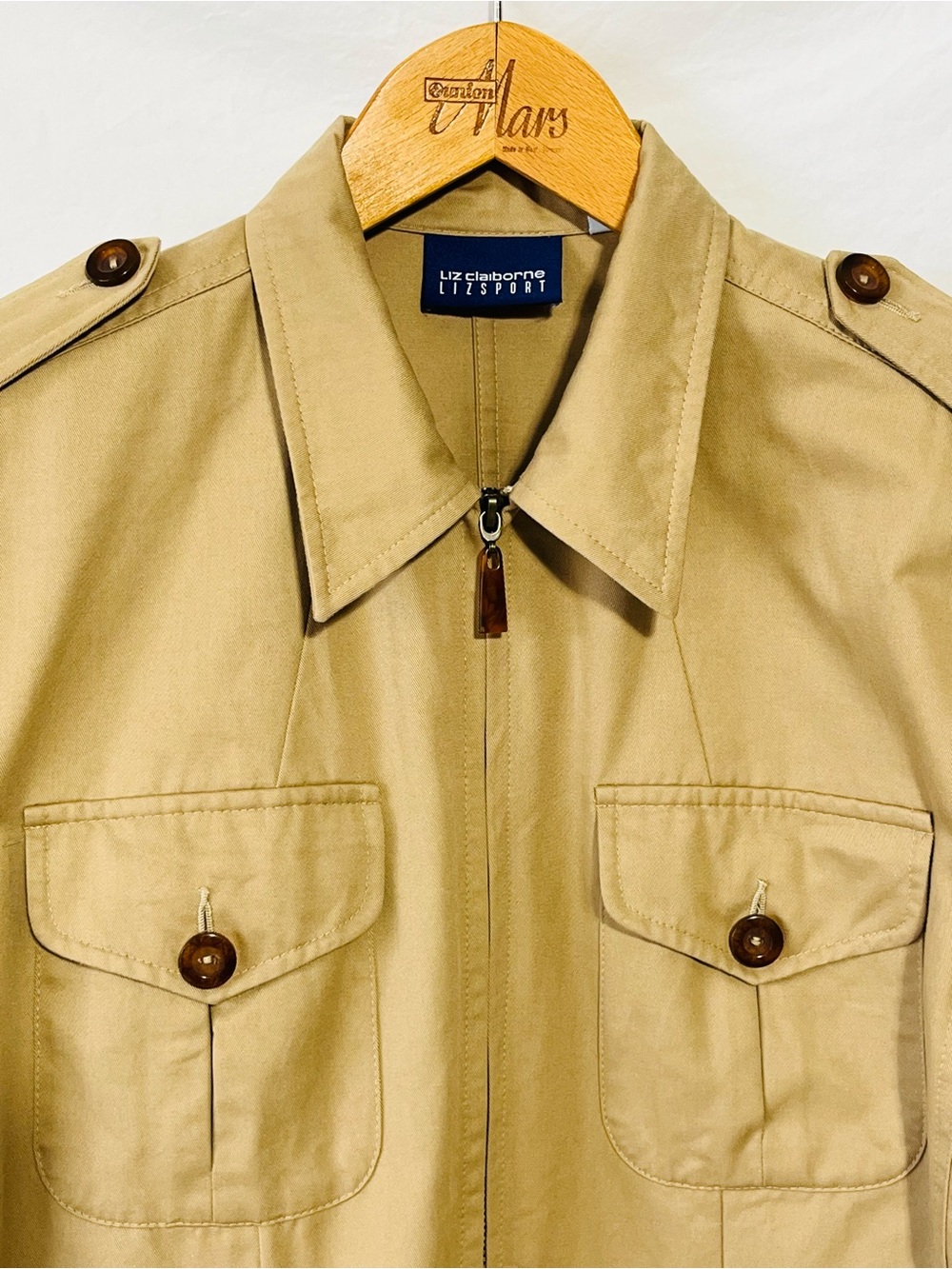 Vintage Liz Claiborne Lizsport Tan Cotton Safari Field Jacket Size 6 - Picture 6 of 14